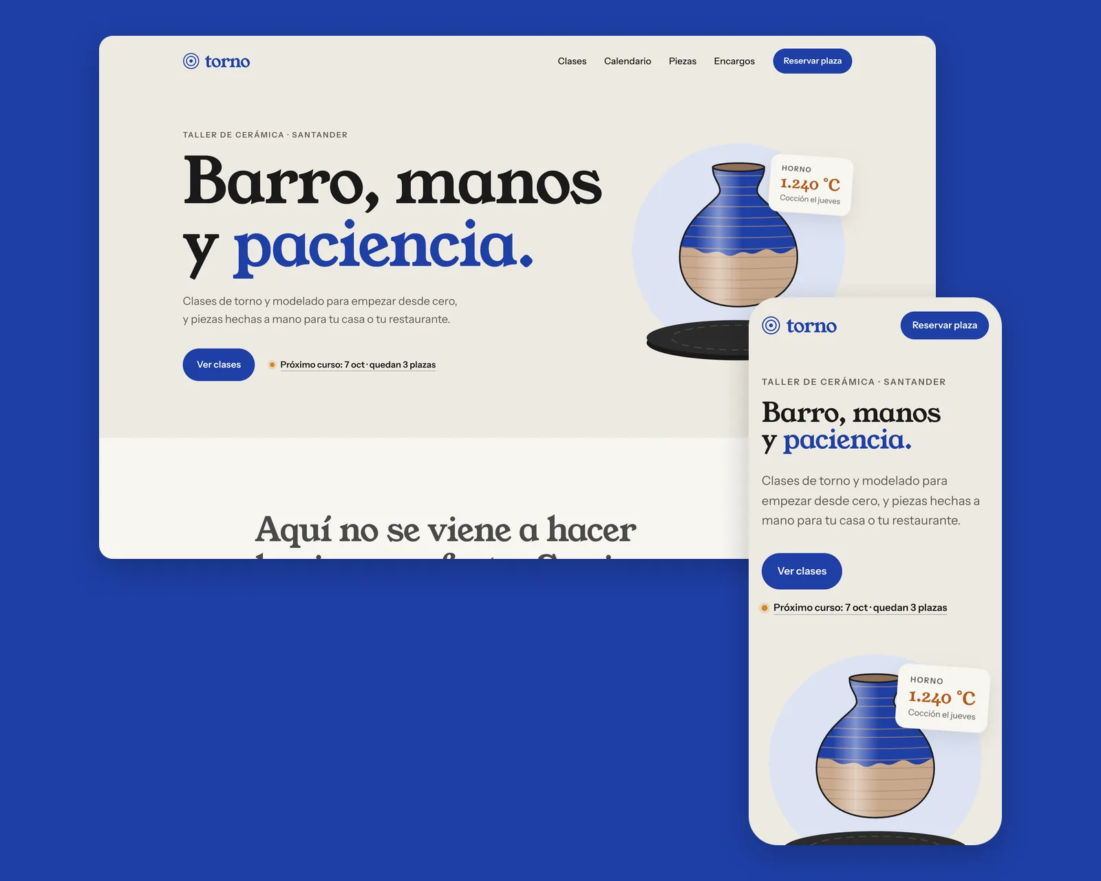 Web de Torno, taller de cerámica en Santander, en escritorio y móvil